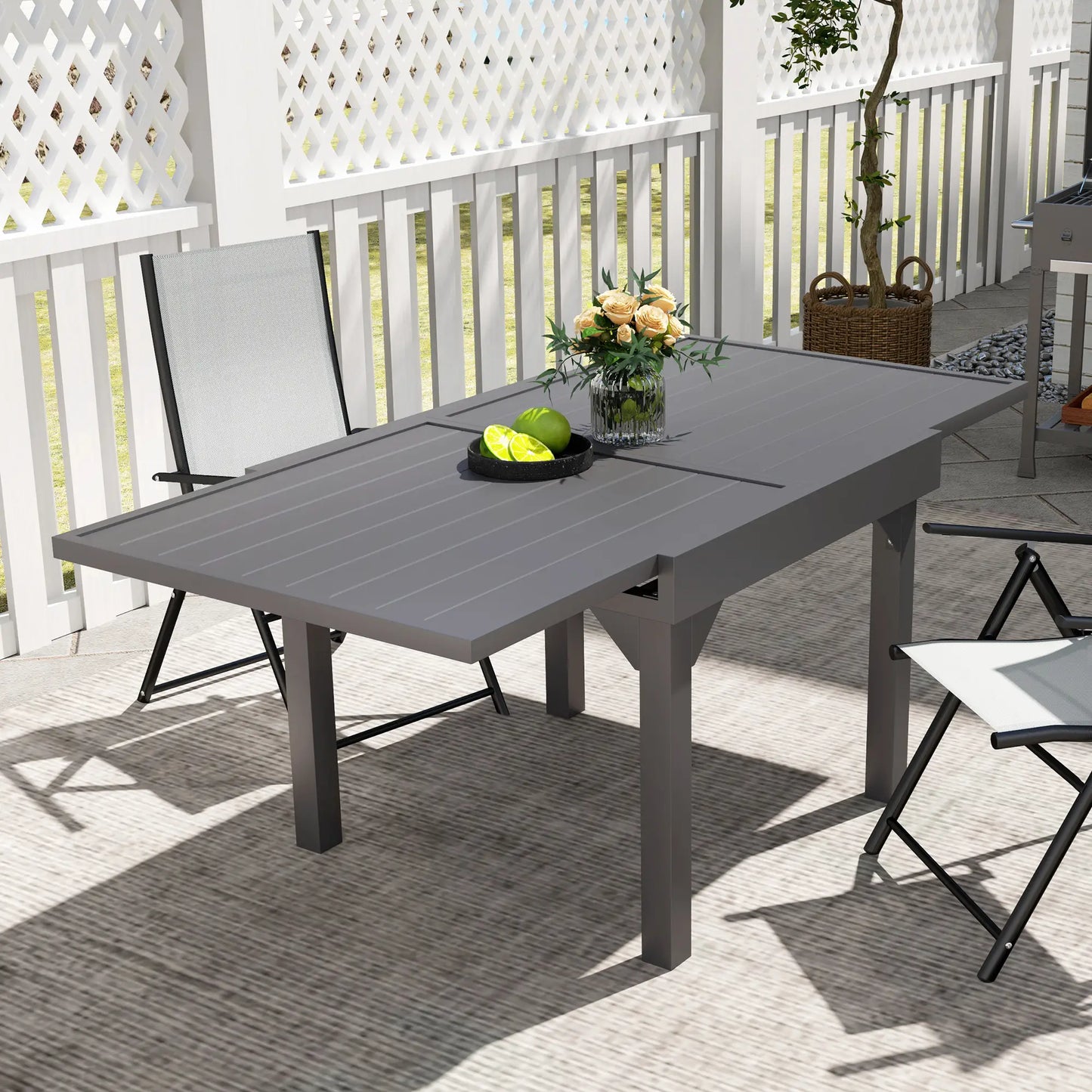 35-71 Inch Extendable Aluminum Outdoor Dining Table, Slatted Top, Grey Patio Dinning Tables at Gallery Canada