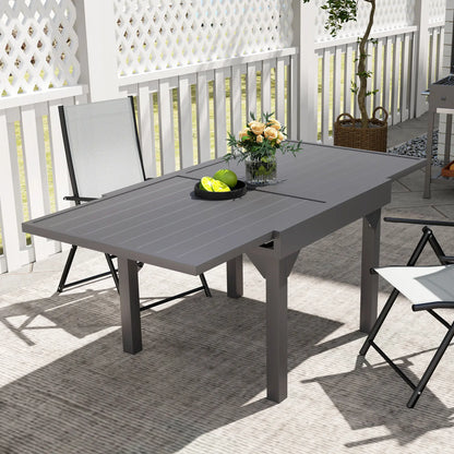 35-71 Inch Extendable Aluminum Outdoor Dining Table, Slatted Top, Grey Patio Dinning Tables at Gallery Canada