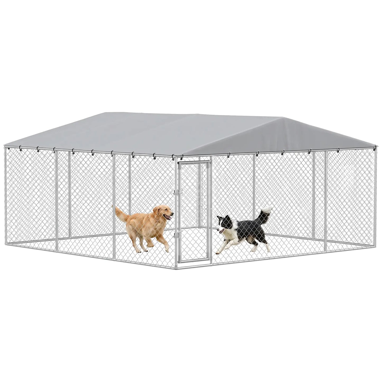 13,1' X 13,1' X 6,6' Chenil extérieur pour chien, acier galvanisé, argent