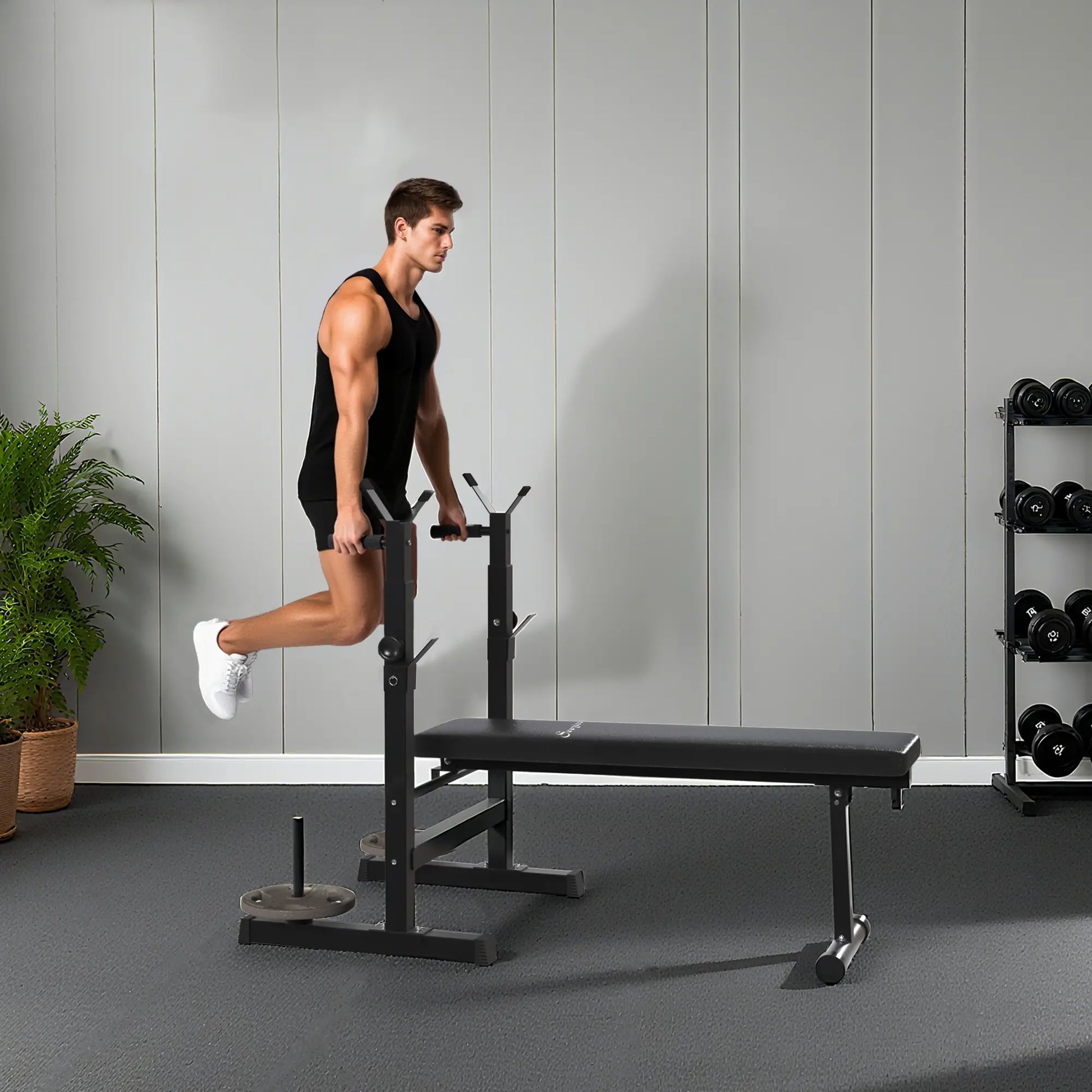 Adjustable Weight Bench, Foldable with Barbell Rack, Dip Station, Black Weight Benches at Gallery Canada