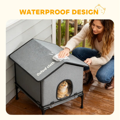 Outdoor Cat House, Waterproof Insulated Cat Kennel with Elevated Base, Foldable Feral Kitty Shelter for Kittens, Grey Cat Houses at Gallery Canada