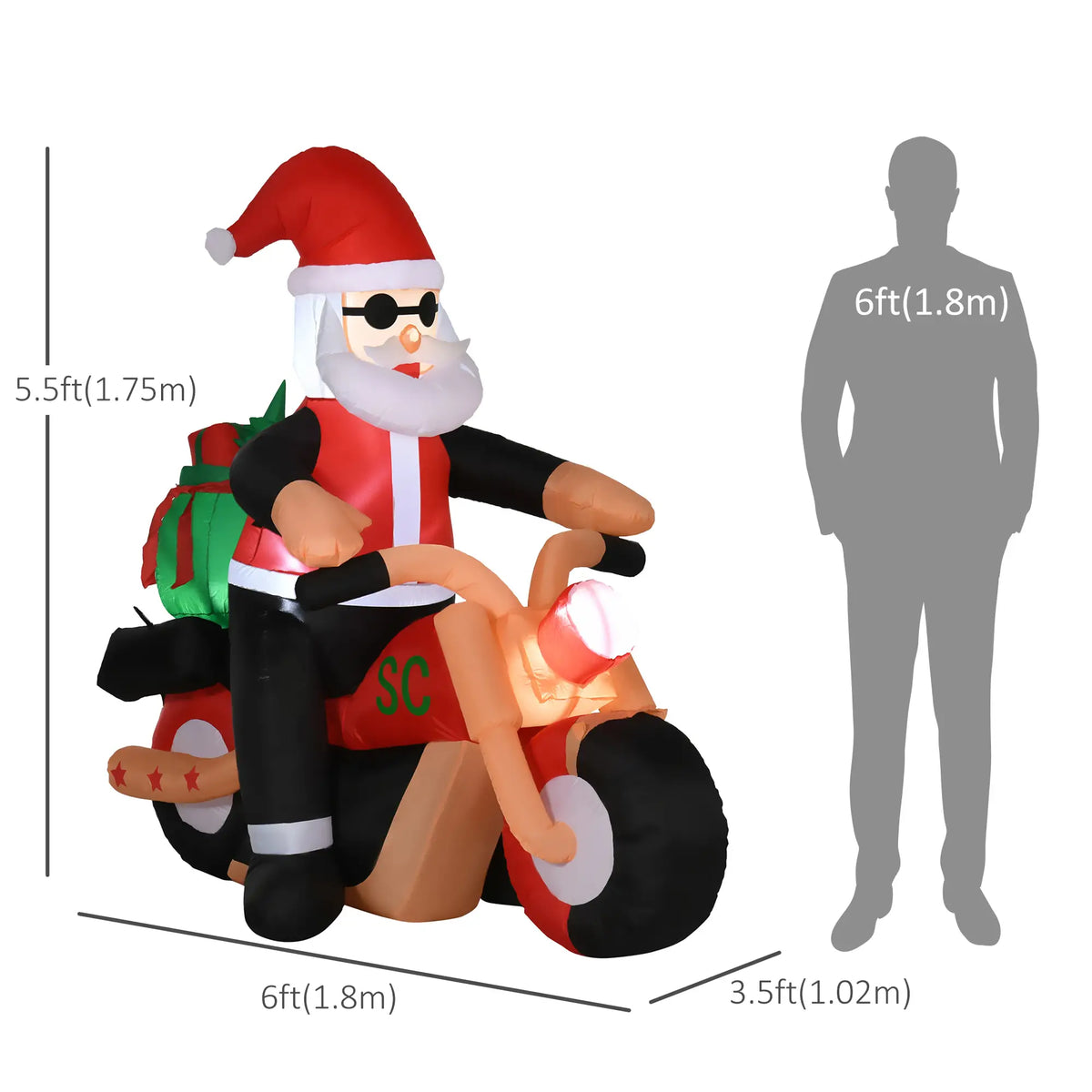 5.5' H Christmas Inflatable, LED Santa Claus Riding Motorcycle Christmas Inflatables at Gallery Canada