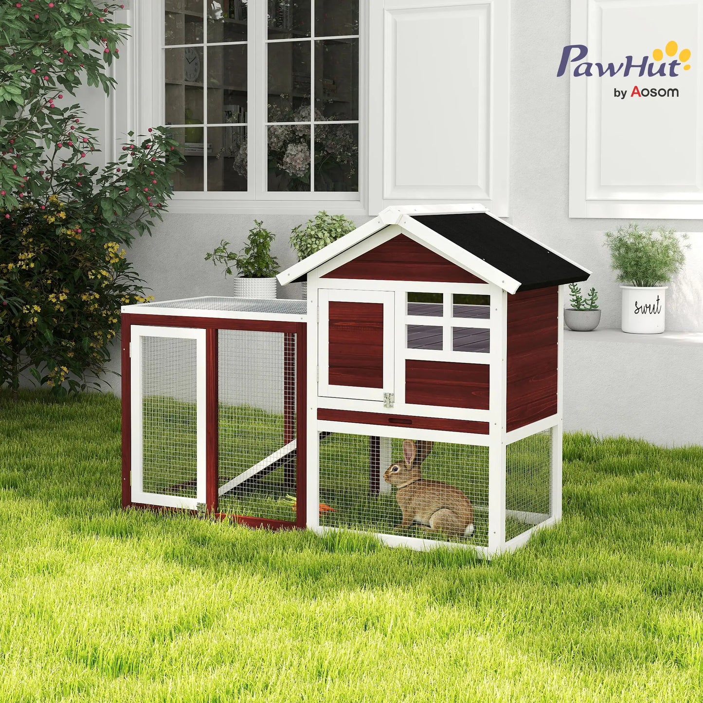 48" Weatherproof Wooden Rabbit Hutch, Bunny Cage, Small Animal House, Brown Rabbit Hutch at Gallery Canada