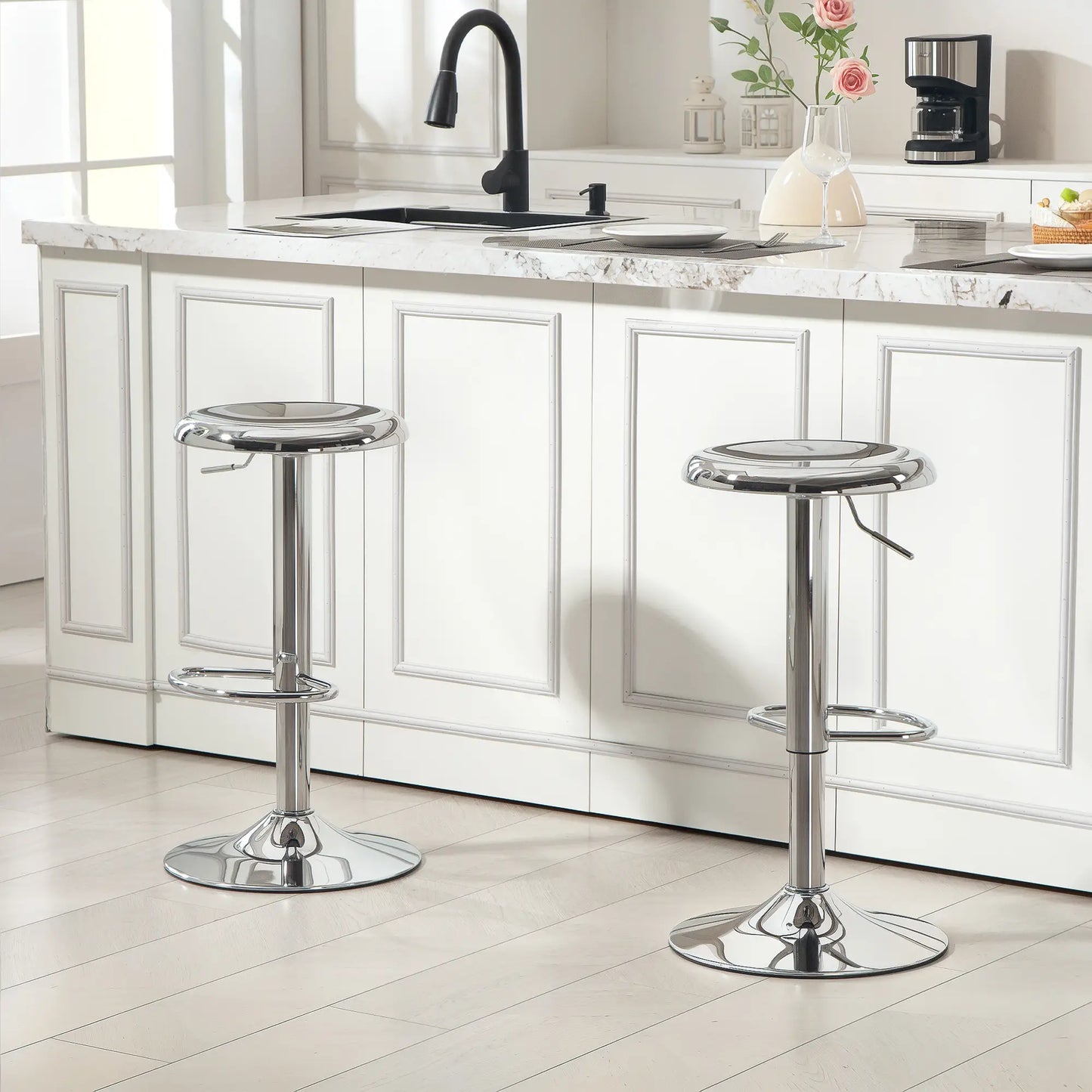 Steel Bar Stools Set of 2, Adjustable Counter Height, Silver Bar Stools at Gallery Canada