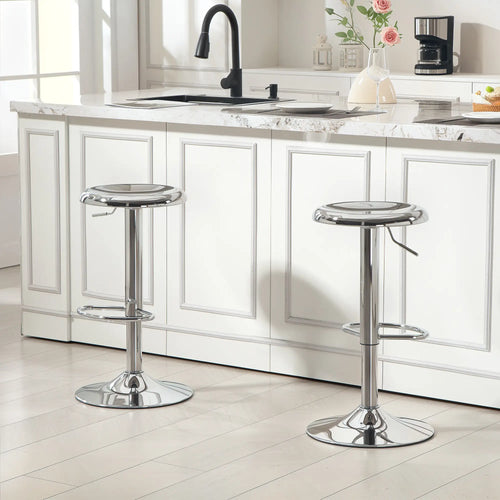 Steel Bar Stools Set of 2, Adjustable Counter Height, Silver