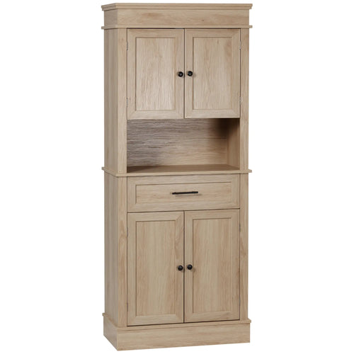 Modern Kitchen Pantry Cabinet, Freestanding with Adjustable Shelves, Oak