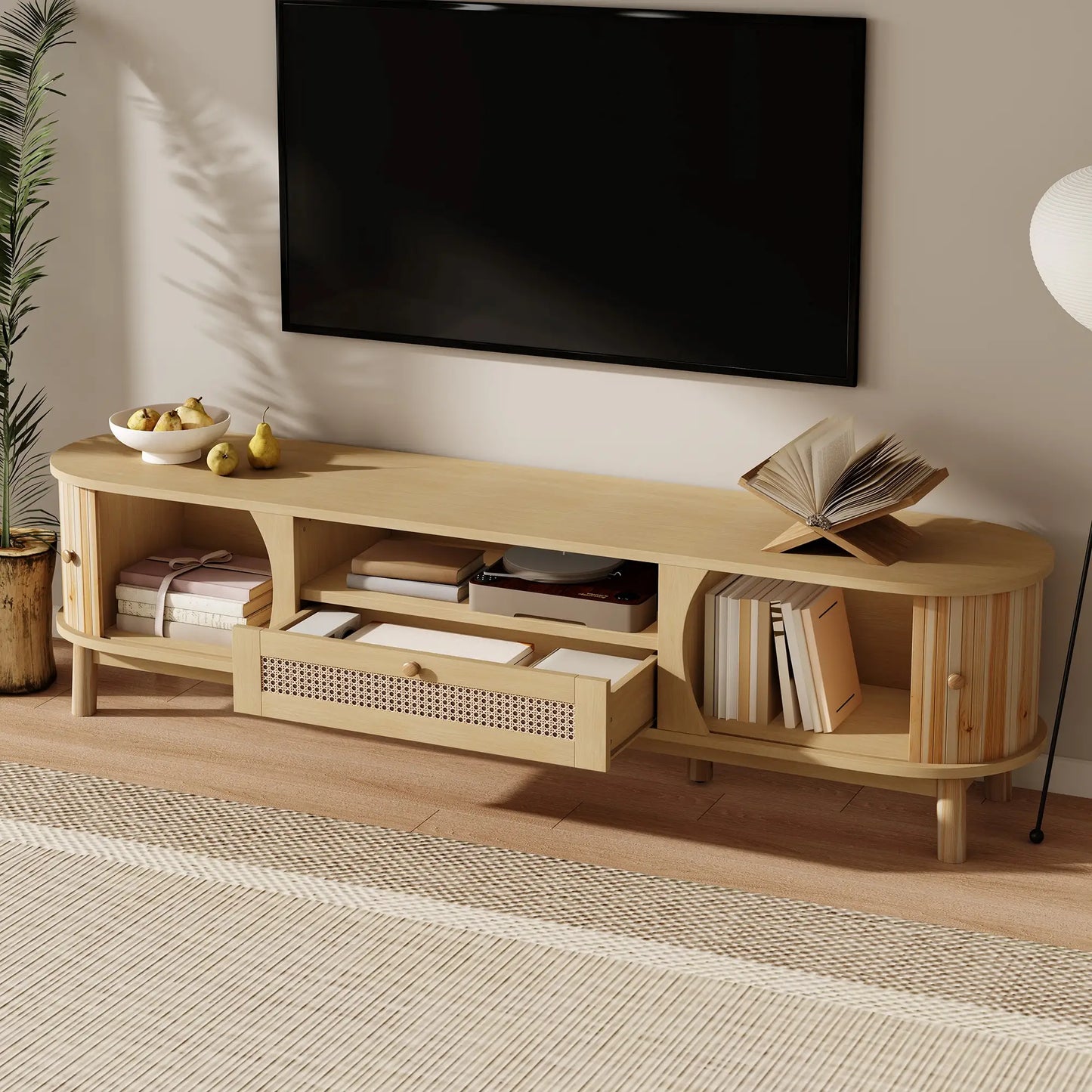 TV Stand, Solid Wood Doors, Drawers, 65" L x 14.5" W x 18" H, Natural TV Stands at Gallery Canada
