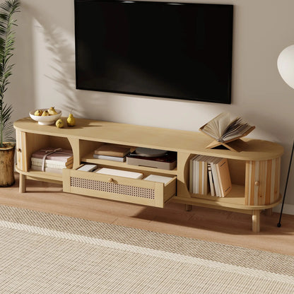 TV Stand, Solid Wood Doors, Drawers, 65" L x 14.5" W x 18" H, Natural TV Stands at Gallery Canada
