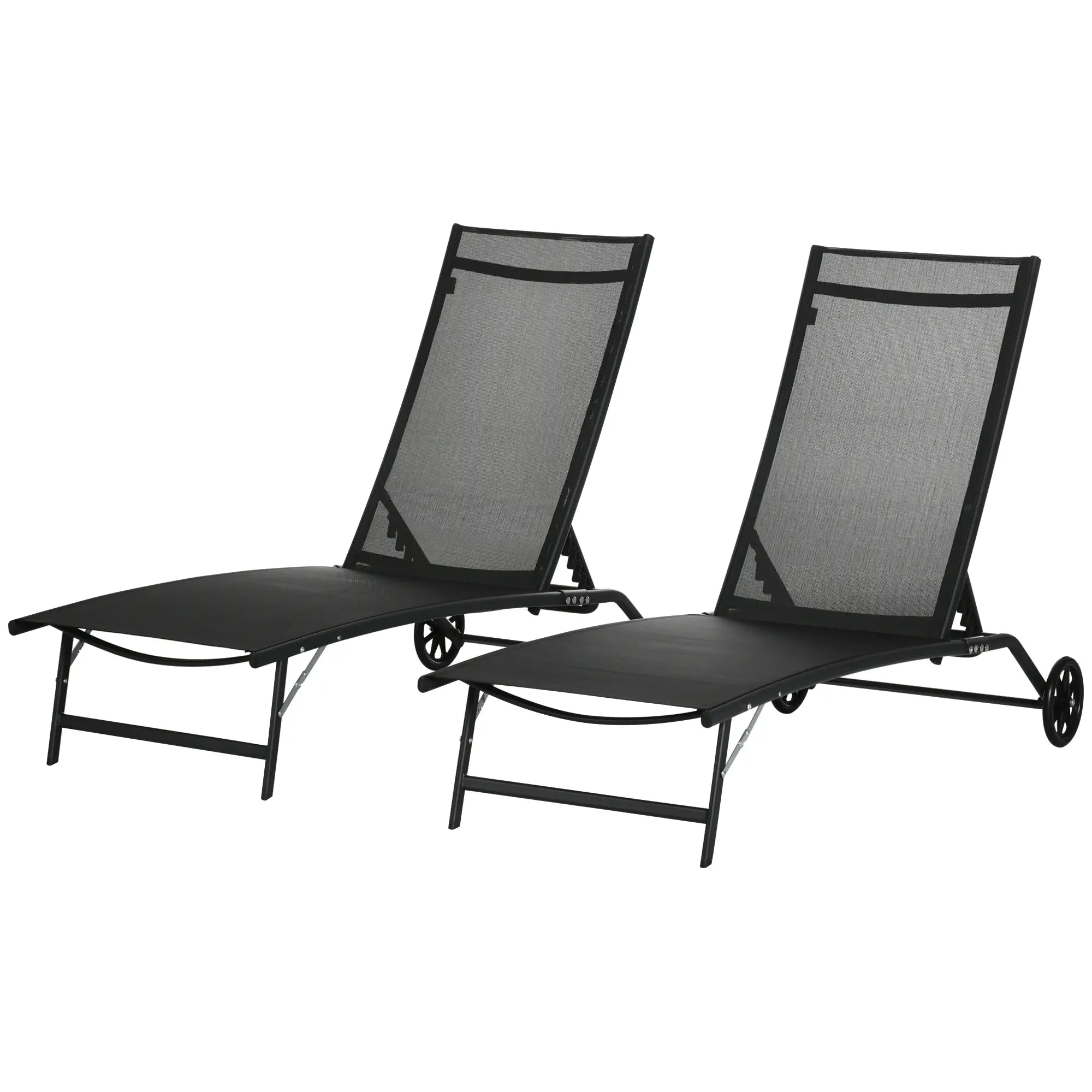 2PCs Lounge Chairs with Wheels, 5-Level Adjustable Backrest, White Lounger Chairs Black at Gallery Canada