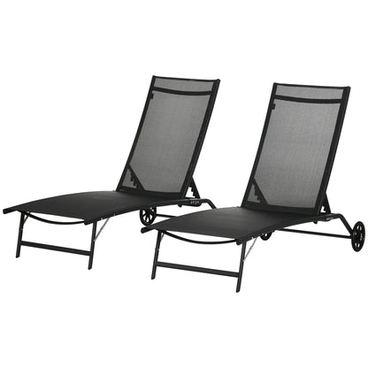 2PCs Lounge Chairs with Wheels, 5-Level Adjustable Backrest, White Lounger Chairs Black at Gallery Canada
