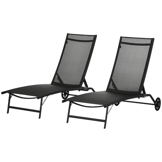 2PCs Lounge Chairs with Wheels, 5-Level Adjustable Backrest, White Lounger Chairs Black at Gallery Canada