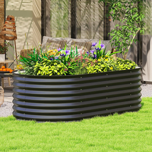 Galvanized Raised Garden Bed, 5 x 2.5 x 2 ft, Oval Planter Box, Black
