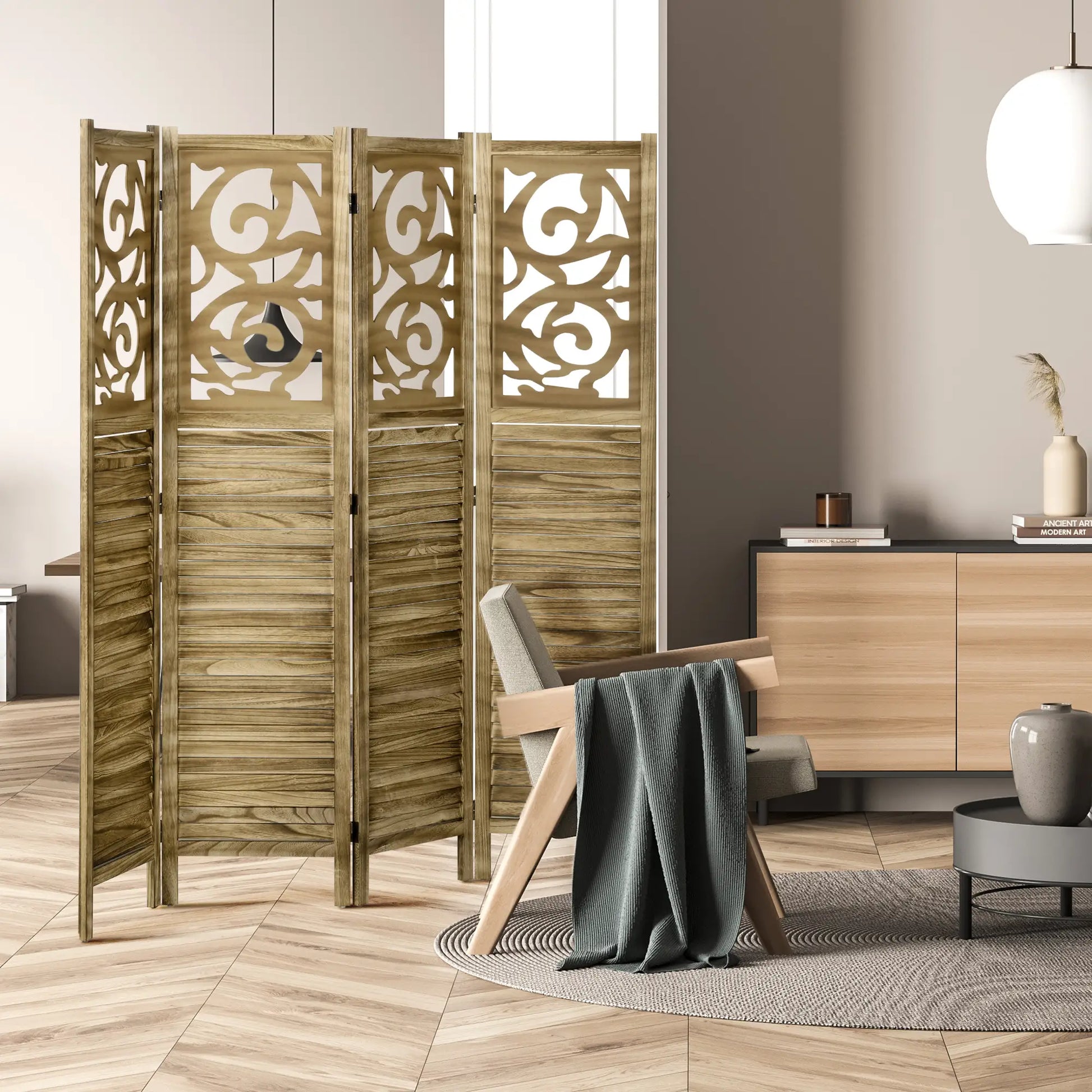 5.6 Ft Room Divider, 4 Panel Folding Privacy Screen, Brown Room Dividers at Gallery Canada