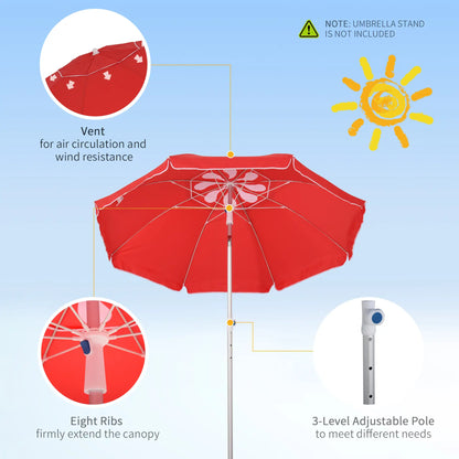 6.4ft Beach Umbrella, Aluminum Pole, Adjustable Tilt, Carry Bag, Red Beach Umbrellas at Gallery Canada