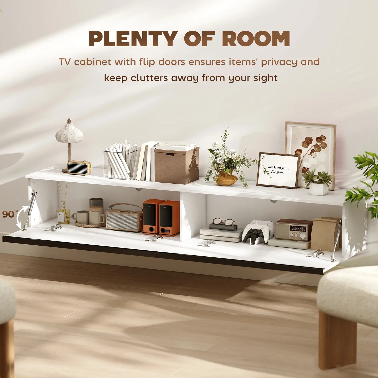 Wall Mounted TV Stand, Floating Cabinet, For TVs Up To 80", White TV Stands at Gallery Canada