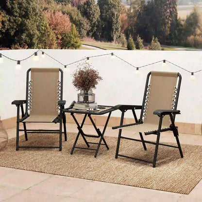 3 Piece Patio Bistro Set, Metal Outdoor Folding Table And Chairs, Khaki Bistro Sets at Gallery Canada