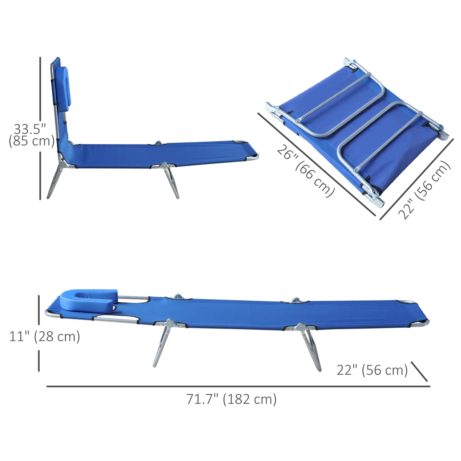Outdoor Lounge Chair, Adjustable Folding Chaise, Tanning Chair, Blue Lounger Chairs at Gallery Canada