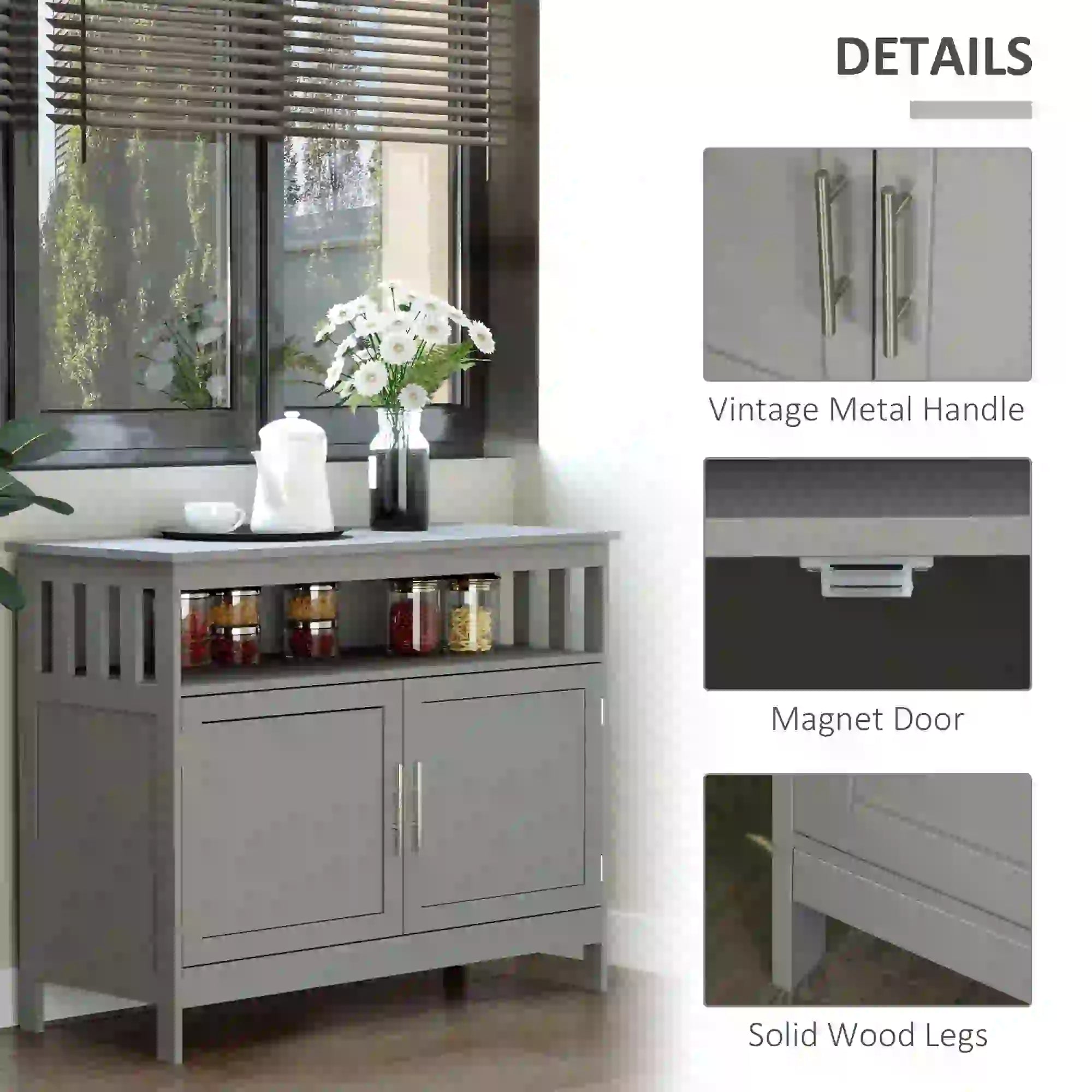 Kitchen Sideboard, Wooden Storage Cabinet, 2-Level, Grey Bar Cabinets at Gallery Canada