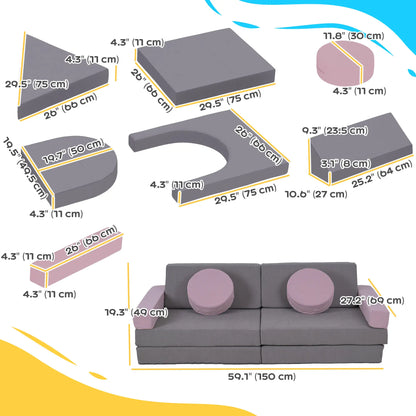 12-Piece Modular Kids Play Couch, Convertible Sofa, Grey Kids Chairs & Seating at Gallery Canada