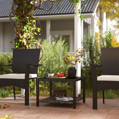 23.6" Rattan End Table, Outdoor Coffee Table, Tempered Glass Top, Black Patio Side Tables at Gallery Canada
