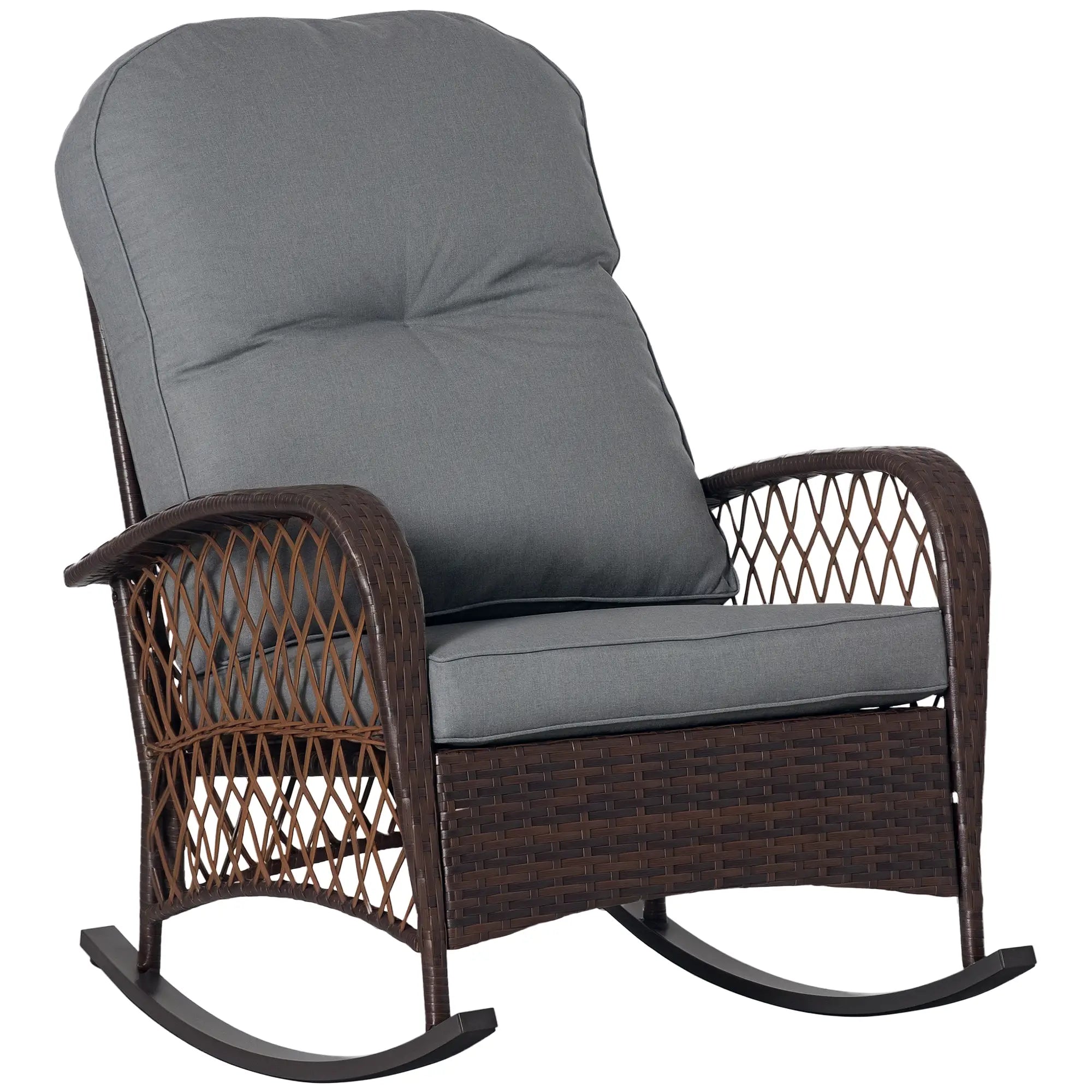 Rattan Rocking Chair, Outdoor Wicker Patio Rocker with Cushions, Grey Outdoor Rocking Chairs Mixed Brown Rattan, Light Grey Cushion at Gallery Canada