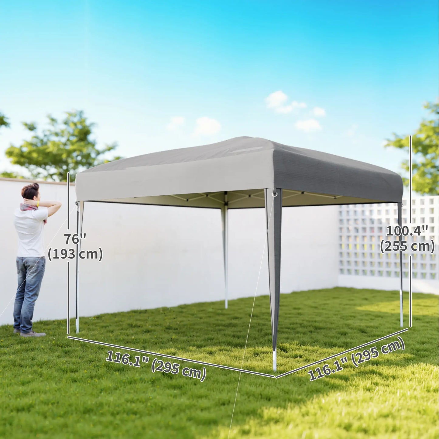 10 x 10ft Folding Pop Up Tent, Outdoor Gazebo Canopy, Grey Pop Up Canopies at Gallery Canada