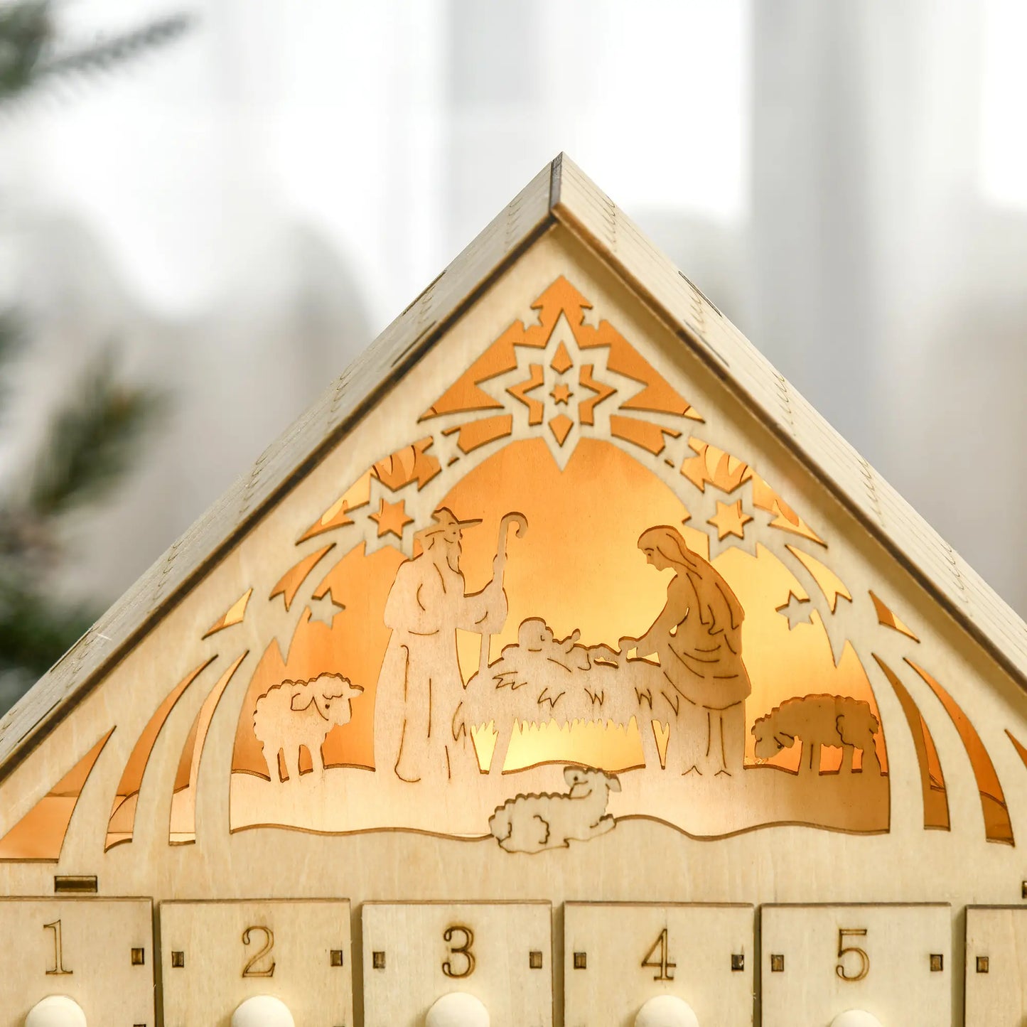 Wooden Christmas Advent Calendar, Lighted 24 Days, Bible Characters, Battery Operated, Natural Christmas Advent Calendars at Gallery Canada