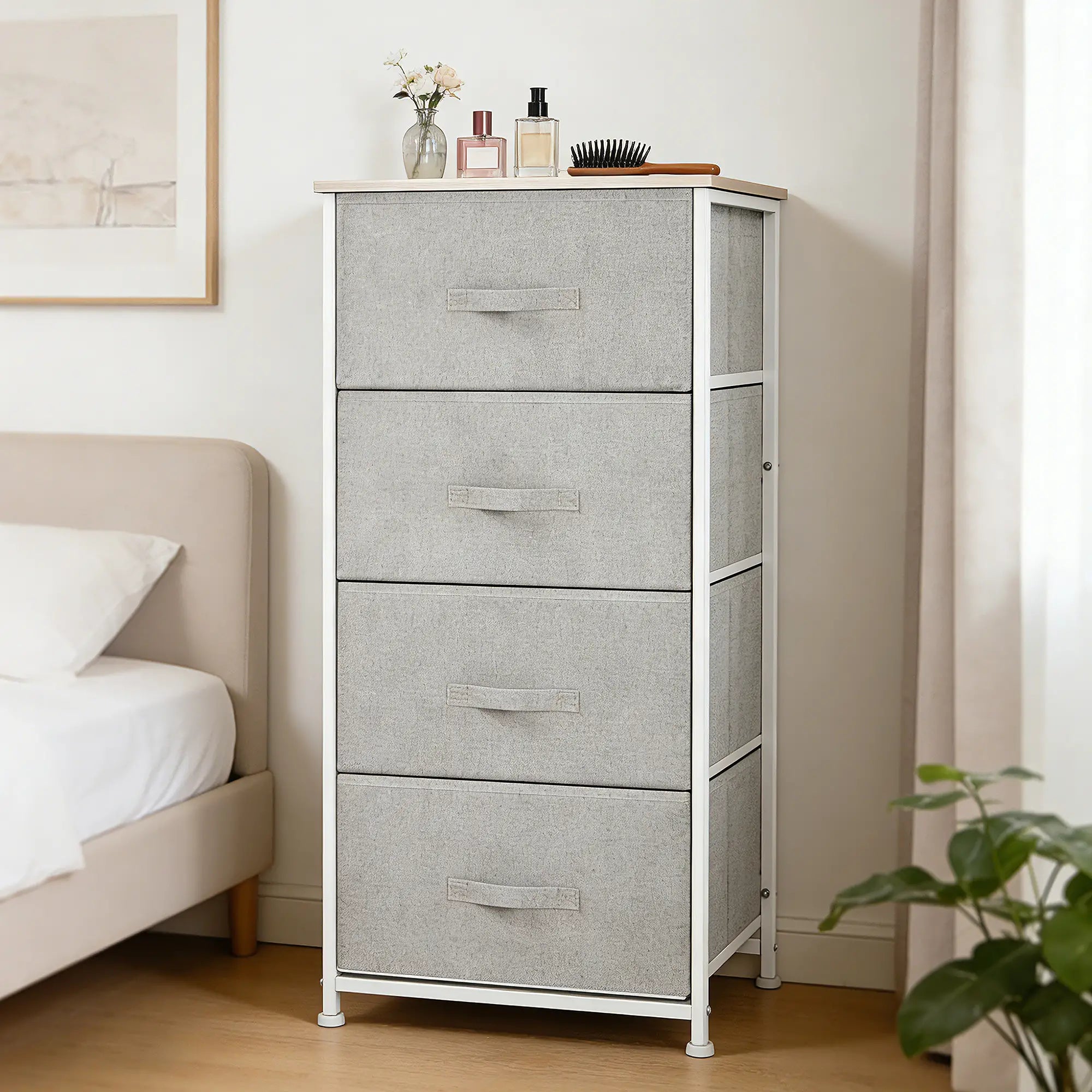 Linen Drawer Cabinet, 4 Removable Drawers, Adjustable Feet, White Storage Cabinets at Gallery Canada
