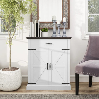 30" Buffet Cabinet, Farmhouse Sideboard, 1.2" Thick Top, White Storage Cabinets at Gallery Canada