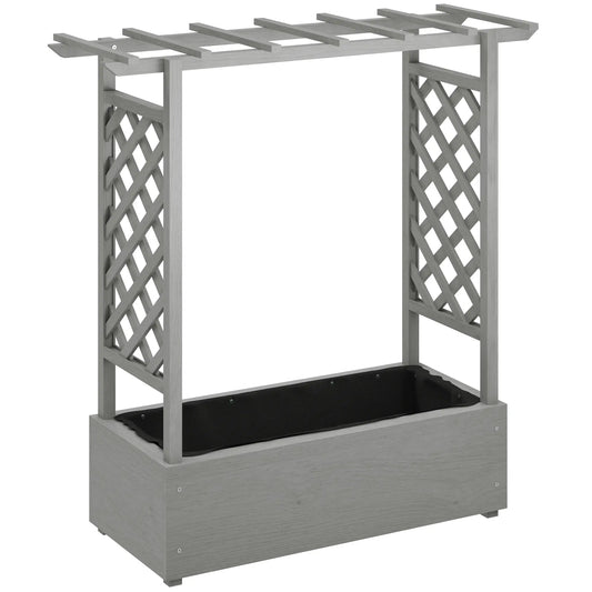 Wooden Raised Garden Bed with Trellis, Outdoor Planter Box, Drainage Holes Raised Garden Beds Grey at Gallery Canada