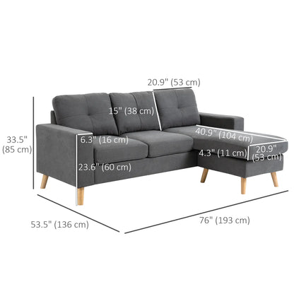 L Shaped Sectional Sofa, Reversible Chaise, Wooden Legs, Dark Grey 3-Seater Sofas at Gallery Canada