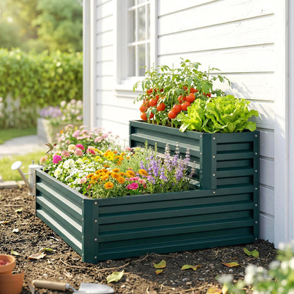 2 Tier Galvanized Raised Garden Bed, Steel Planter Box, 47" x 40" x 23", Green Raised Garden Beds at Gallery Canada
