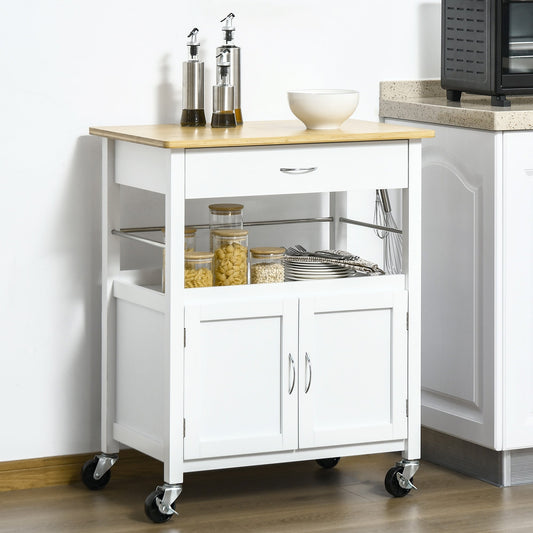 Kitchen Cart, Utility Trolley, Small Kitchen Island with Storage Drawer &; Side Hooks for Dining Room, White - Gallery Canada