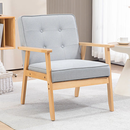 Modern Armchair Fabric, Accent Chair with Tufted Back, Wood Legs and Thick Padding for Living Room, Bedroom, Light Grey Accent Chairs at Gallery Canada