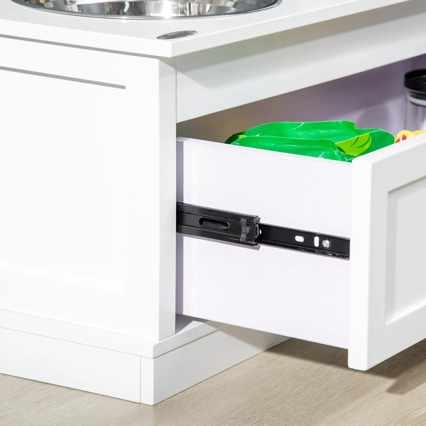 Elevated Dog Bowls, Storage Drawer, Large, White Dog Bowls at Gallery Canada