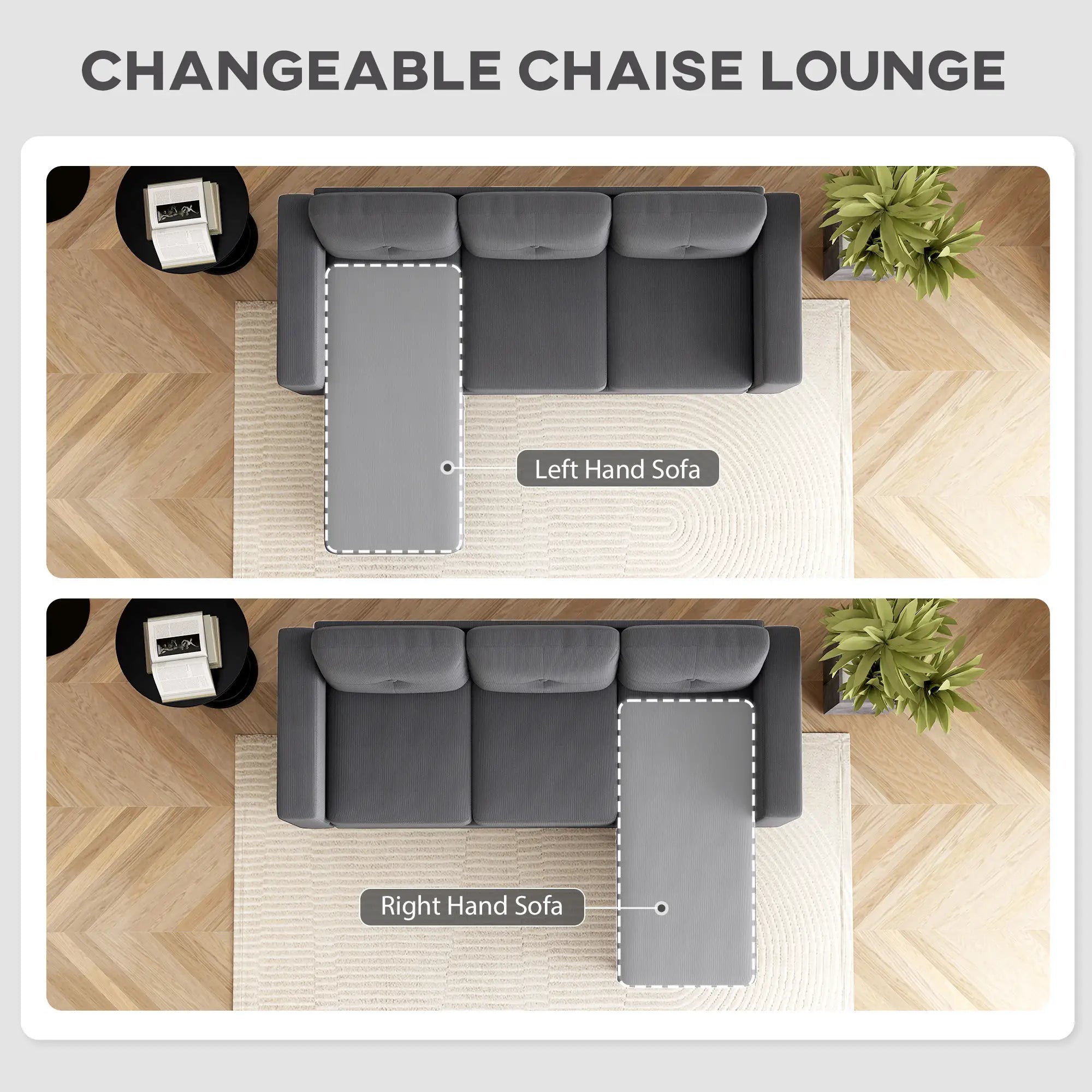 Sectional Sofa with Changeable Chaise, 3 Seat L-Shaped, Dark Grey 3-Seater Sofas at Gallery Canada