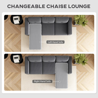 Sectional Sofa with Changeable Chaise, 3 Seat L-Shaped, Dark Grey 3-Seater Sofas at Gallery Canada