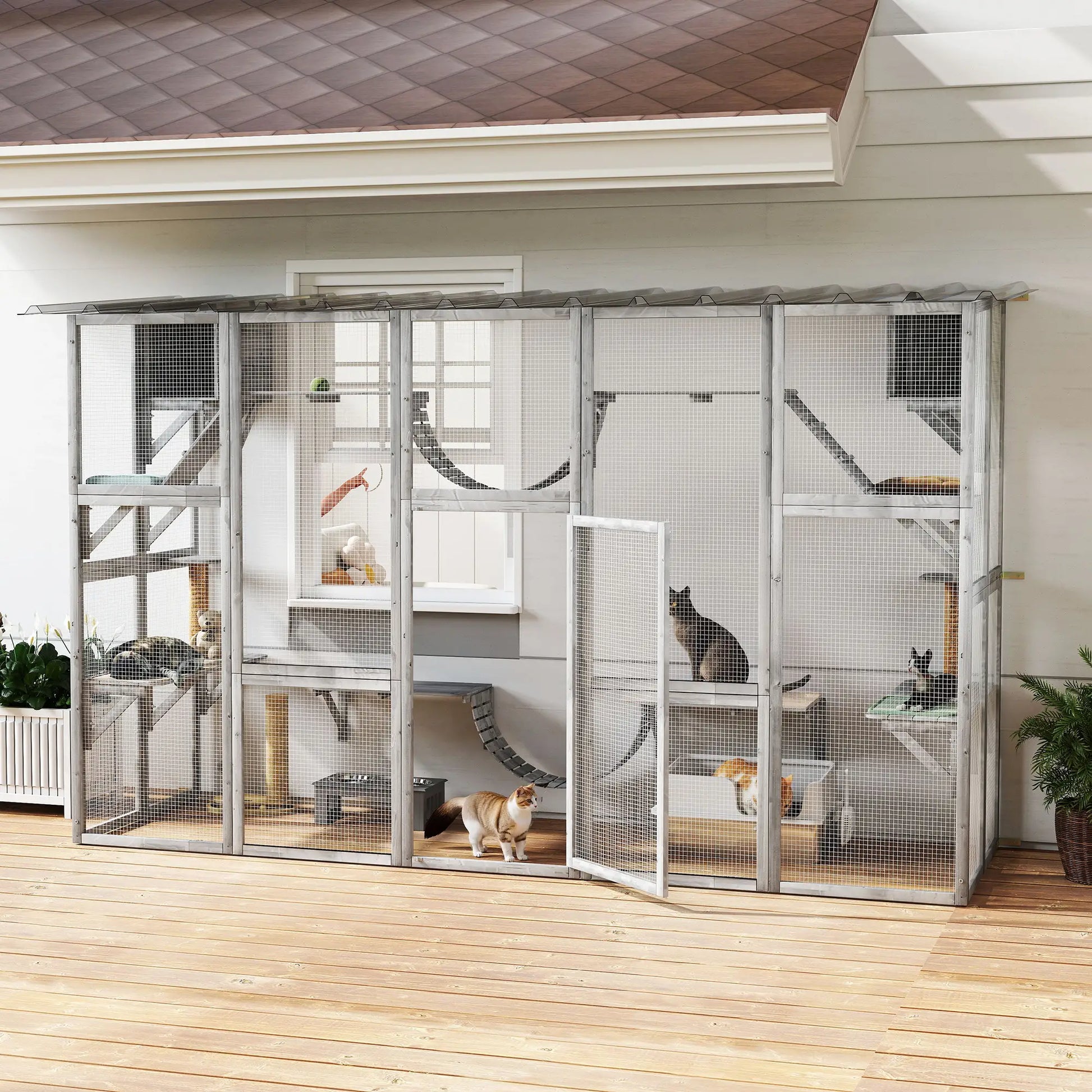 Large Outdoor Catio, Condos, Platforms, Doors, Ladders, Weather-Resistant Roof, Grey Outdoor Cat Enclosures at Gallery Canada