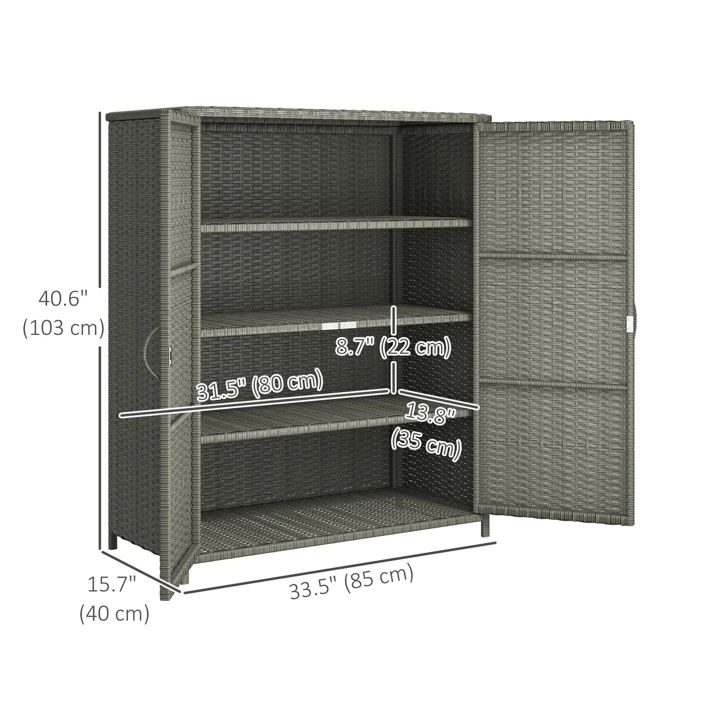 Wicker Outdoor Storage Cabinet, 4 Shelves, 2 Doors, Dark Grey Patio Storage Boxes at Gallery Canada