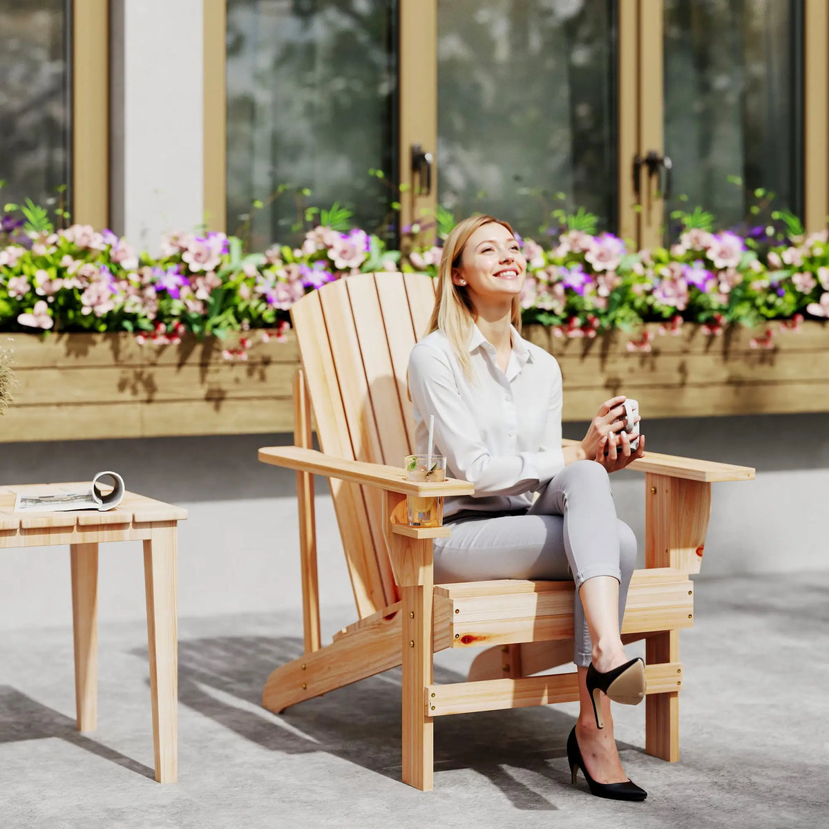 Classic Adirondack Chair with Cup Holder, Natural Patio Chairs at Gallery Canada