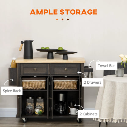 Kitchen Island with Storage, Rolling Cart, Rubber Wood Top, Brown Oak, Brown Kitchen Islands & Kitchen Carts at Gallery Canada