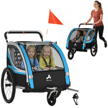 3-In-1 Bike Trailer, 2 Seats, 5-Point Harness, Storage, Blue Kids Bike Trailers at Gallery Canada