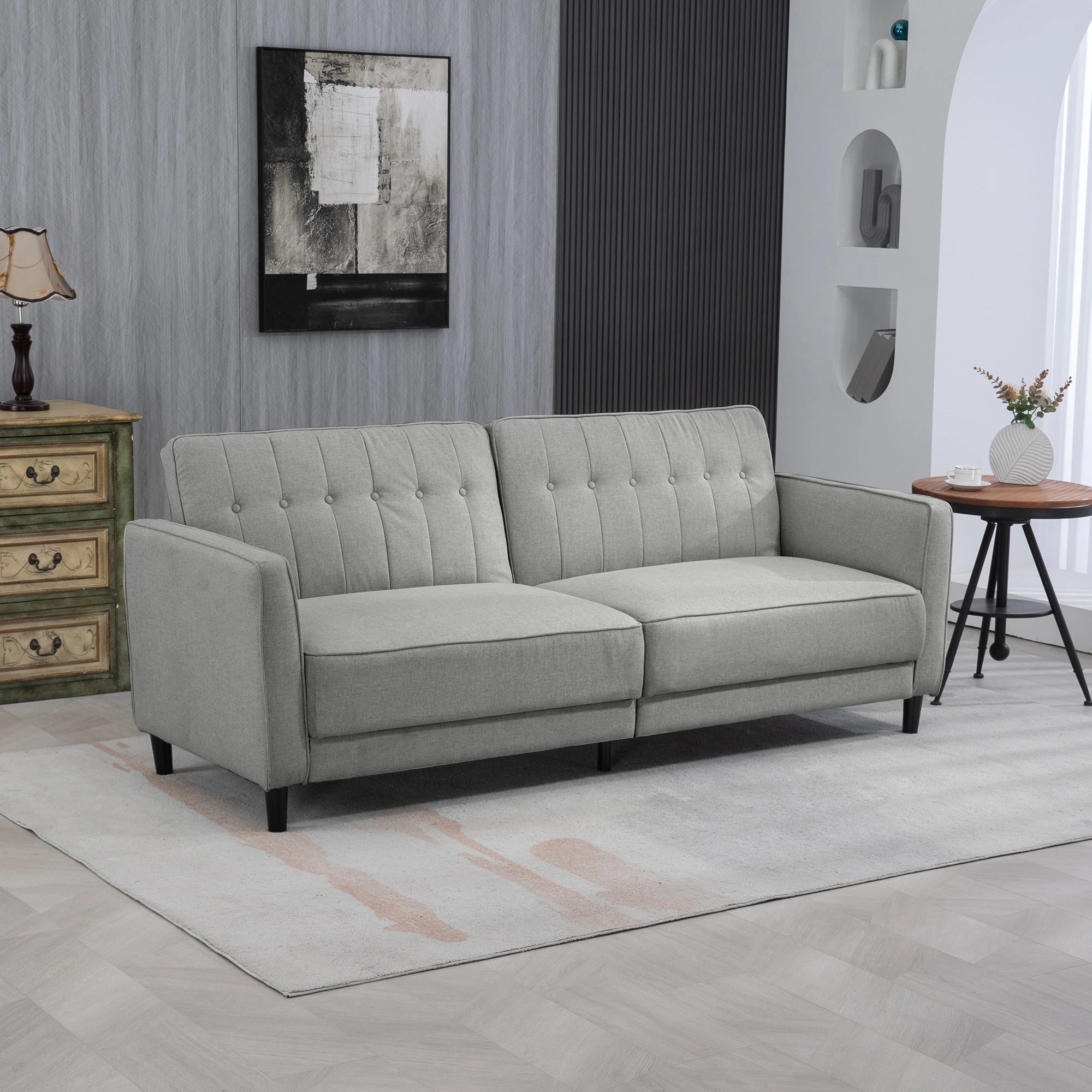 Convertible Bed with Couch, Button Tufted Fabric Sofa Bed, Adjustable Back, Grey 2-Seater Sofas at Gallery Canada