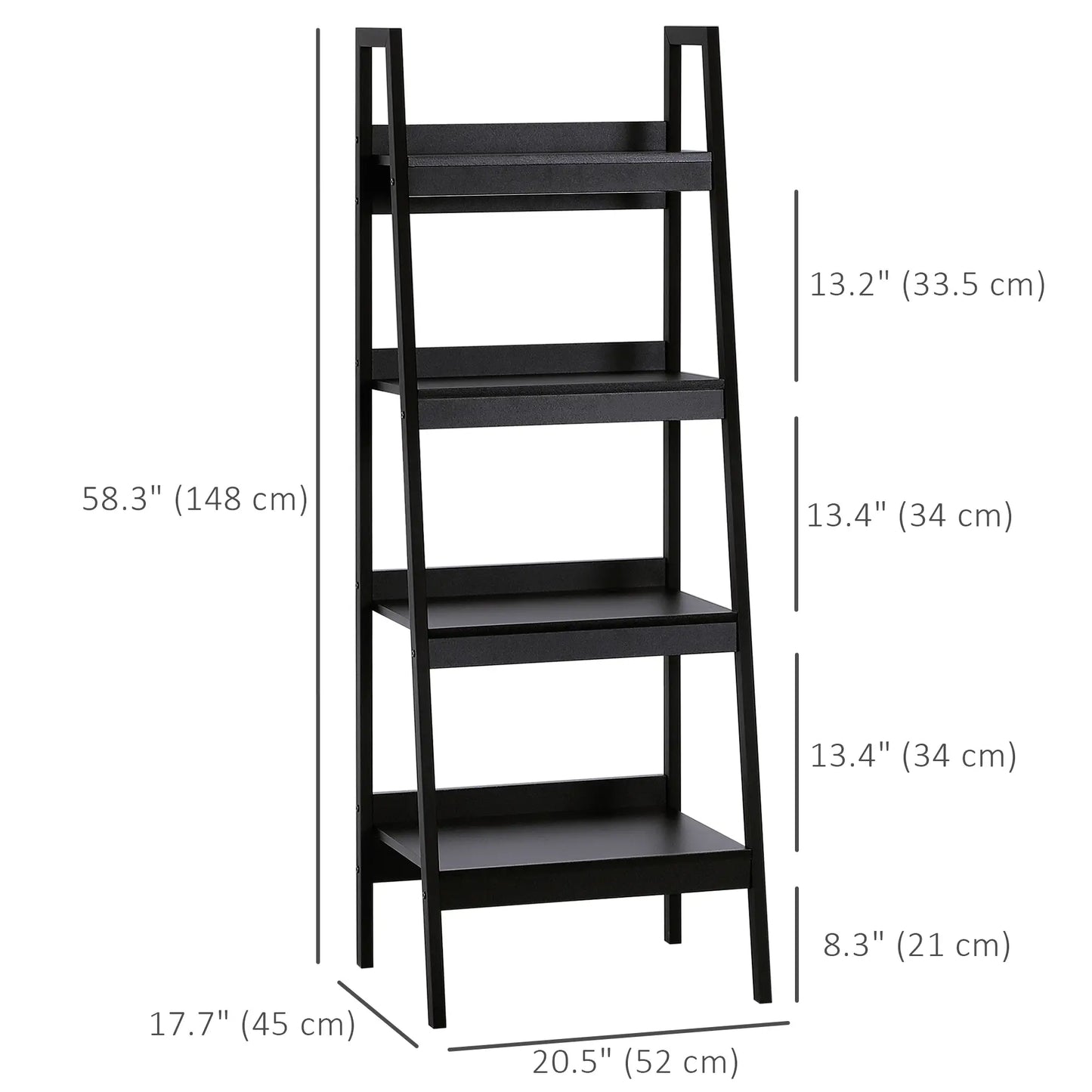 2-Tier Ladder Shelf Bookcase, Multi-Use Display Rack, Black Display Bookshelves at Gallery Canada