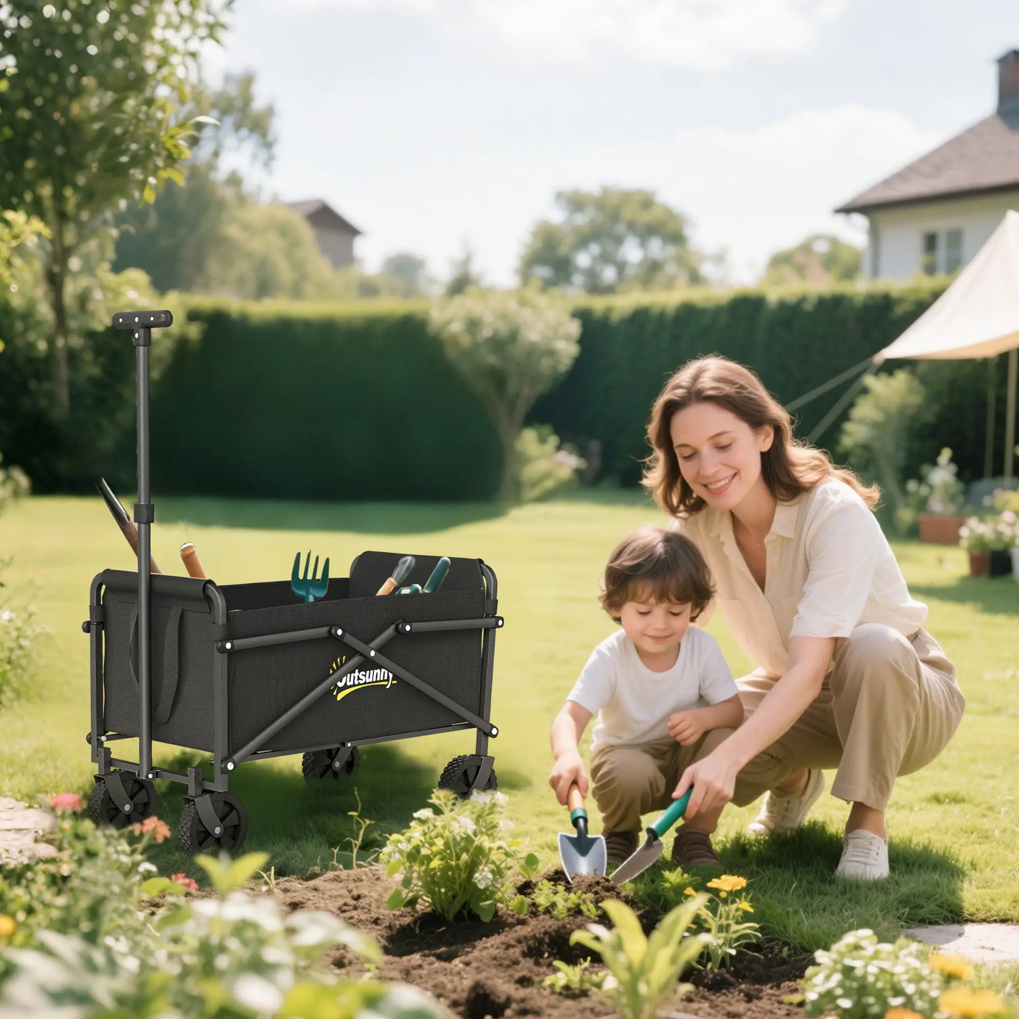 Small Collapsible Garden Cart, Heavy Duty, Universal Wheels, Adjustable Handle, Black Folding Garden Carts at Gallery Canada