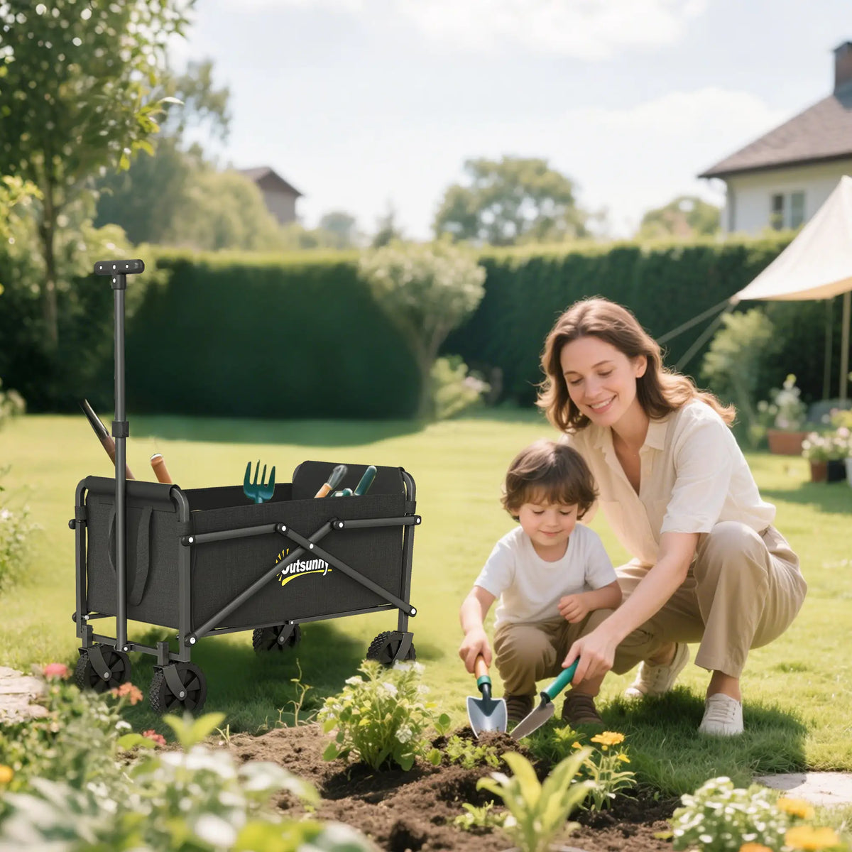 Small Collapsible Garden Cart, Heavy Duty, Universal Wheels, Adjustable Handle, Black Folding Garden Carts at Gallery Canada