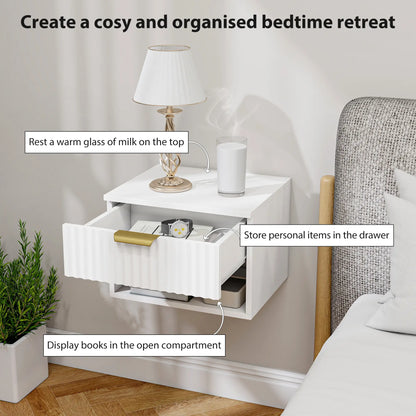 Floating Nightstands, Set of 2 with Drawer and Shelf, White Bedside Tables at Gallery Canada