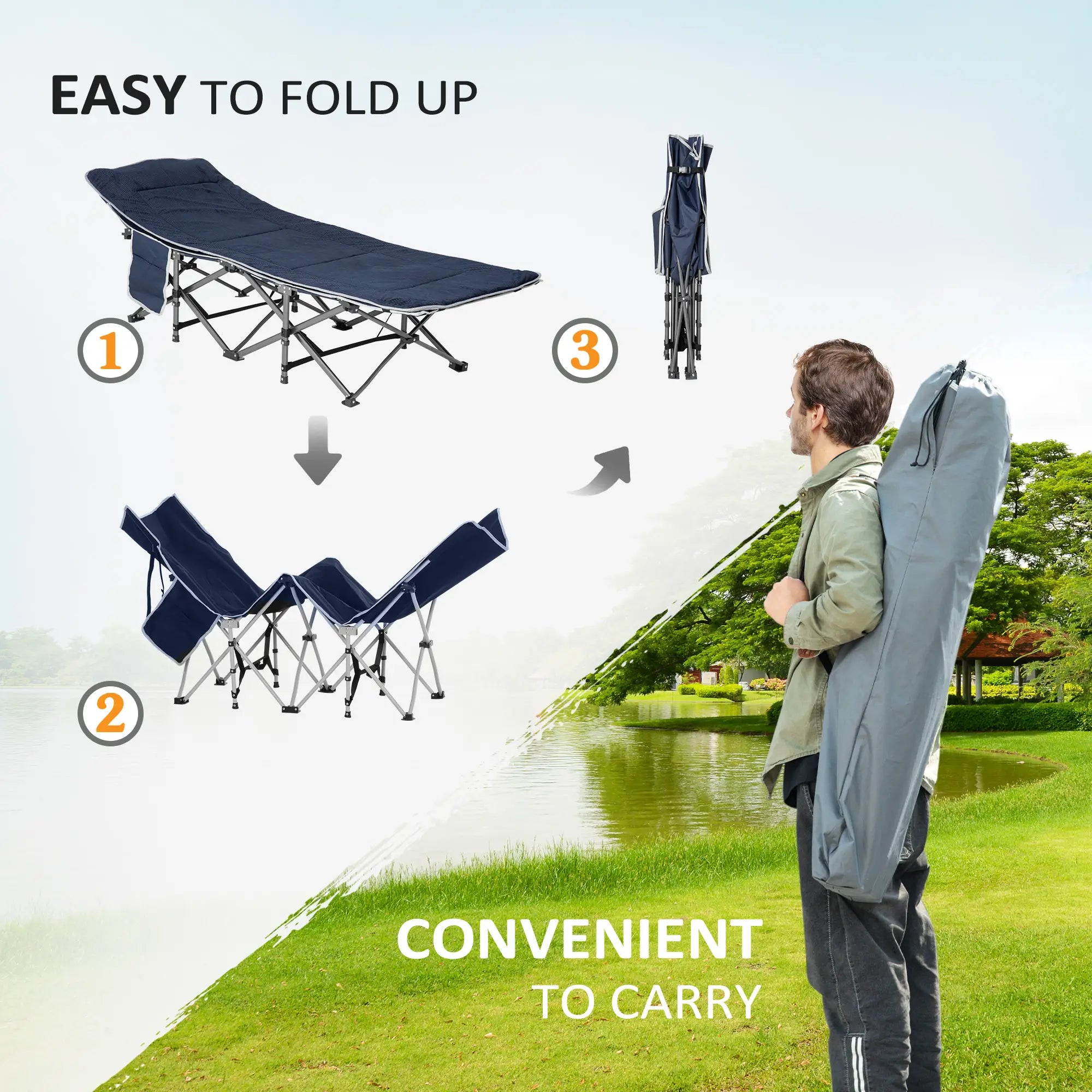 Folding Camping Cot With Mattress, Pillow, Double Layer Oxford, Heavy Duty, Carry Bag, Blue Camping Cots at Gallery Canada