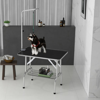 Foldable Dog Grooming Table, Height Adjustable Arm, Storage Shelf, Black Dog Grooming Tables at Gallery Canada