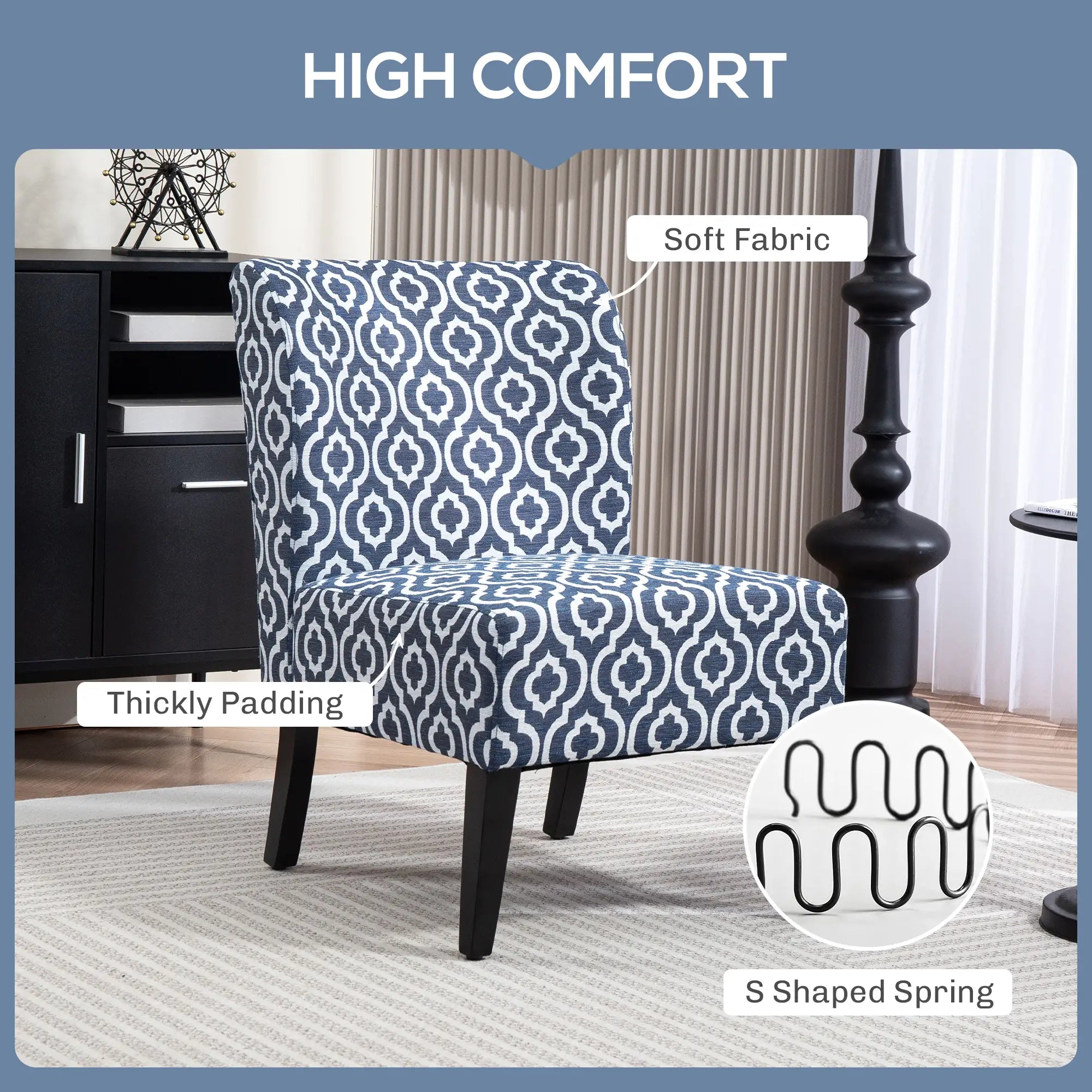 Armless Accent Chair for Bedroom, Upholstered Slipper Side Chair for Living Room with Wood Legs, Blue Accent Chairs at Gallery Canada